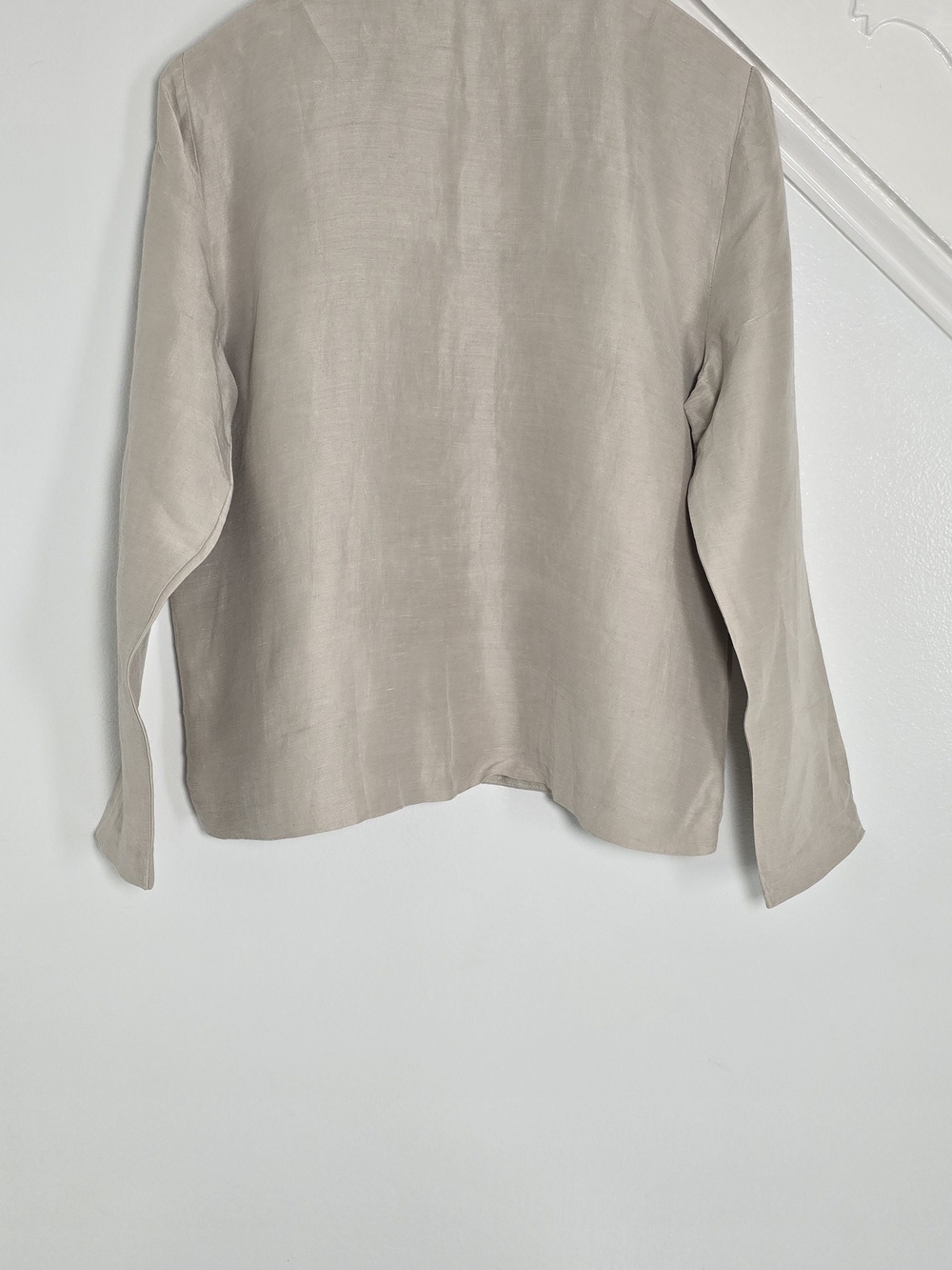 Eileen Fisher Light Stone Mandarin-Collar Button Front Blouse - Picture 2 of 7